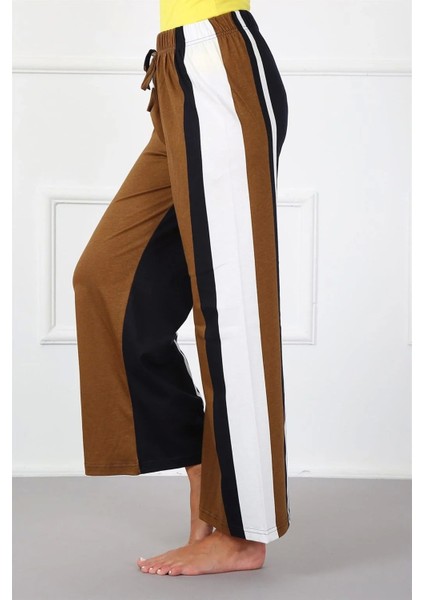 Moda Bayan Penye Bol Paça Pantolon Sütlü Kahve modelleri