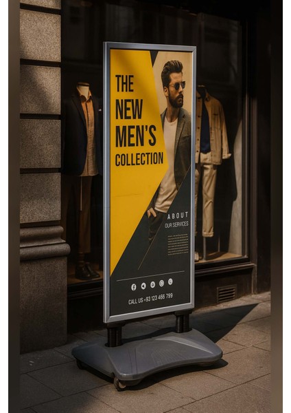 WindPro Slim Gri Tek Kat Kaldırım Reklam Panosu Ayaklı Poster Pano 152x60 cm