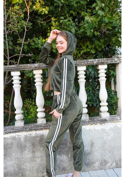 Moda Kadın Kadife Kapşonlu Eşofman Takım Haki indirimleri