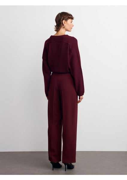 7954 Yüksek Bel Pantolon-Bordo fiyatları