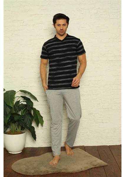 Moda Erkek Siyah V Yaka 3'lü Pijama Takım fiyatları
