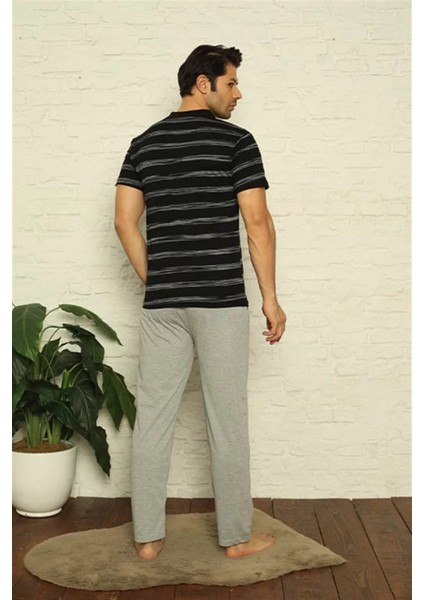 Moda Erkek Siyah V Yaka 3'lü Pijama Takım fırsatları