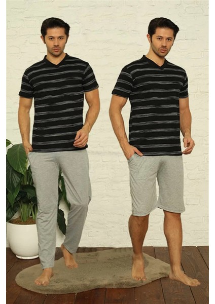 Moda Erkek Siyah V Yaka 3'lü Pijama Takım indirimleri
