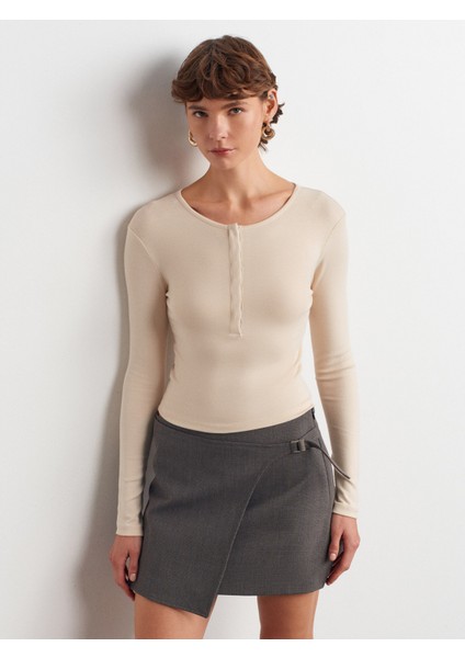 81065 Tokalı Şort Etek-Gri modelleri