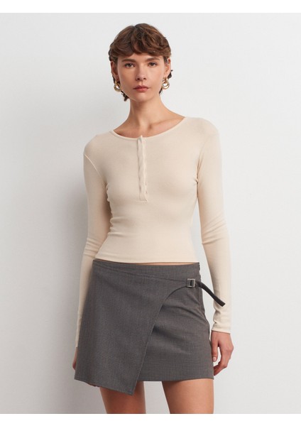 81065 Tokalı Şort Etek-Gri indirimleri