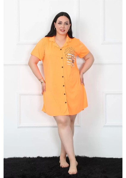 Moda Büyük Beden Penye Düğmeli Turuncu Tunik Gecelik fiyatları