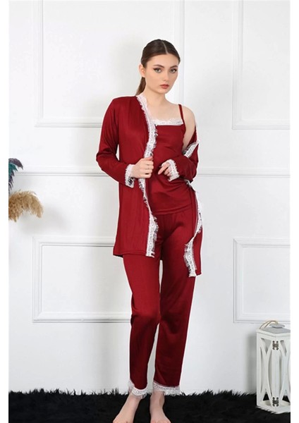 Moda Kadın 3'lü Bordo Sabahlık Takım