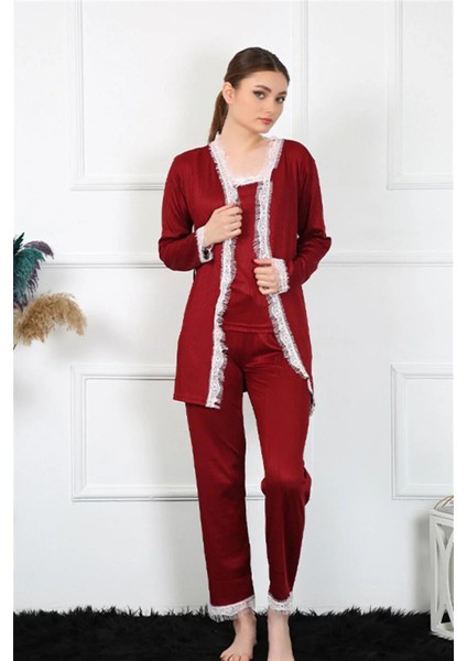 Moda Kadın 3'lü Bordo Sabahlık Takım indirimleri