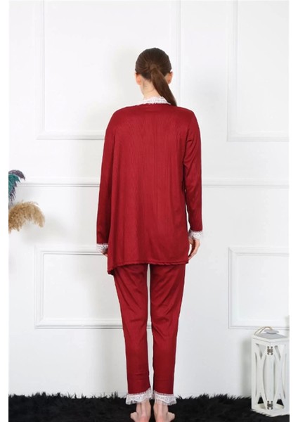Moda Kadın 3'lü Bordo Sabahlık Takım