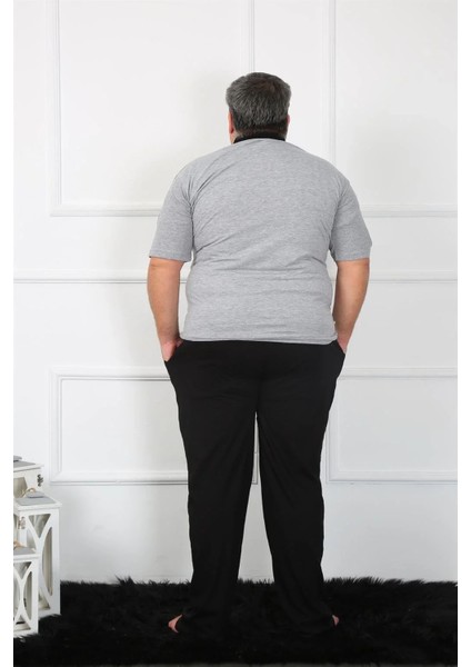 Moda Büyük Beden Erkek Gri Penye Pijama Takım modelleri