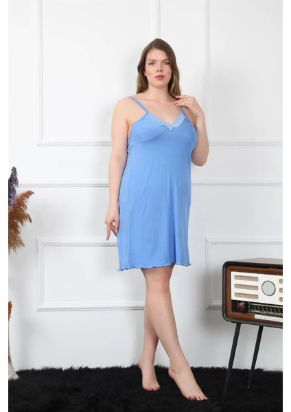 Moda Kadın Pamuklu Mavi Ip Askılı Büyük Beden Gecelik indirimleri
