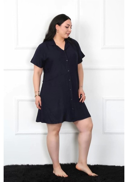 Moda Büyük Beden Dokuma Düğmeli Lacivert Tunik Gecelik modelleri