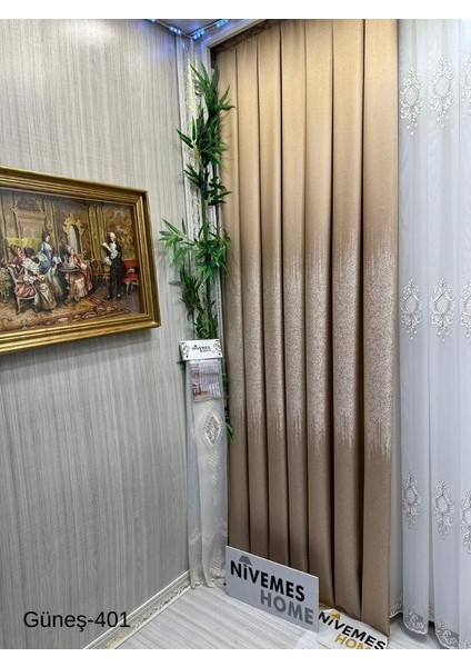 Nivemeshome Güneş FT632121 Altın V-401 1/3 Sık Pileli Fon Perde Apm