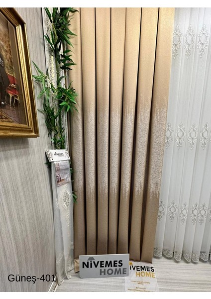 Nivemeshome Güneş FT632121 Altın V-401 1/3 Sık Pileli Fon Perde Apm