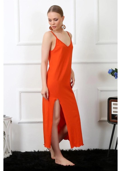 Moda Kadın Ip Askılı Turuncu Uzun Gecelik fiyatları