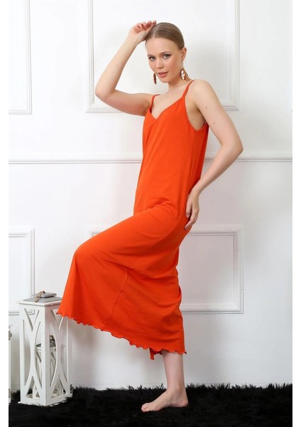 Moda Kadın Ip Askılı Turuncu Uzun Gecelik modelleri