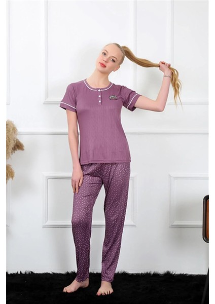 Moda Kadın Mürdüm Kısa Kol Pijama Takım modelleri