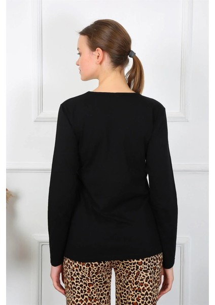 Moda Kadın Penye Uzun Kol Pijama Takım Siyah fırsatları