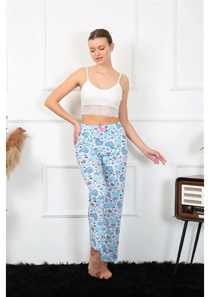 Moda Kadın Pamuklu Alt Pijama Mavi