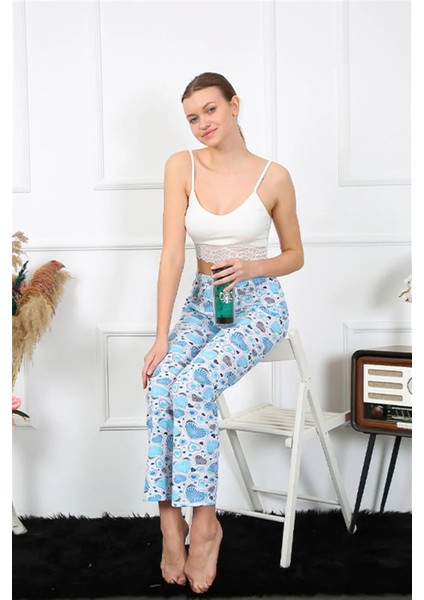 Moda Kadın Pamuklu Alt Pijama Mavi modelleri