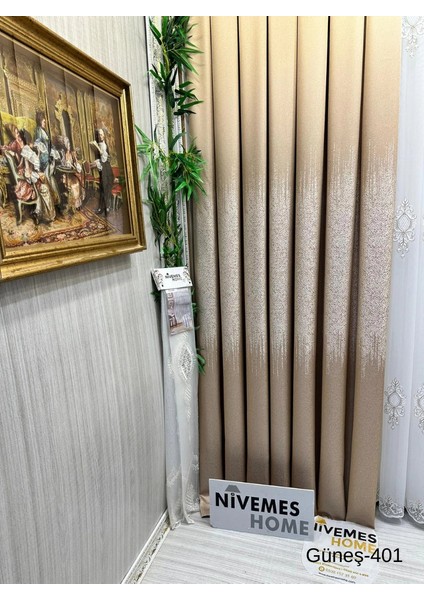 Nivemeshome Güneş FT632121 Altın V-401 1/3 Sık Pileli Fon Perde Apm indirimleri