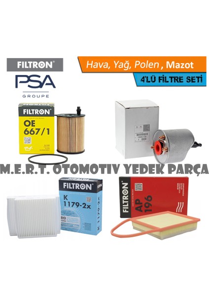 Peugeot 207 1.6 Hdi Filtre Bakım Seti 2011-2012 Euro 5