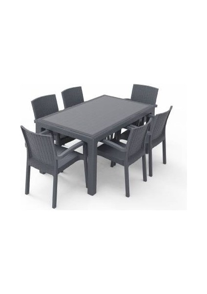 Rattan Masa Takımı 90X150 Camsız Masa 6 Kişilik Rattan Sandalye Seti Bahçe Balkon Teras Takımı