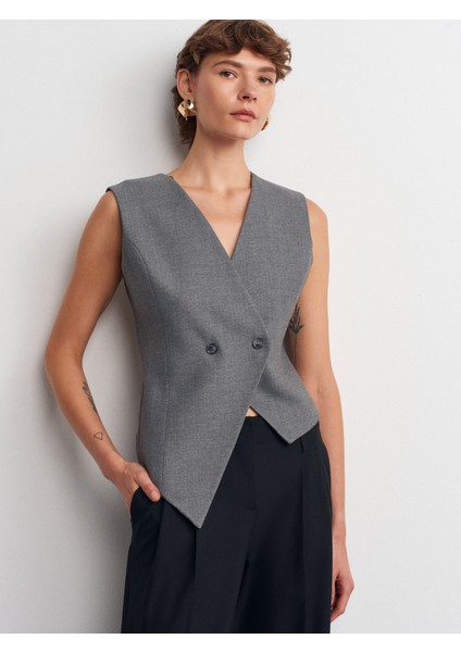 60599 Asimetrik Yelek-Gri