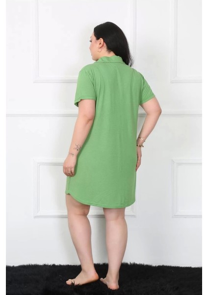 Moda Büyük Beden Penye Düğmeli Yeşil Tunik Gecelik fırsatları