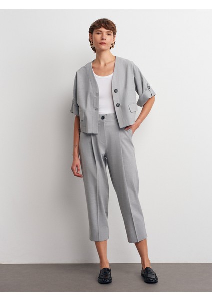 72168 Pres Pileli ve Bel Kesimli Pantolon-Açık Gri