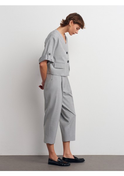 72168 Pres Pileli ve Bel Kesimli Pantolon-Açık Gri modelleri