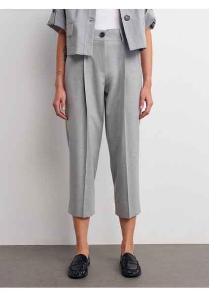 72168 Pres Pileli ve Bel Kesimli Pantolon-Açık Gri indirimleri