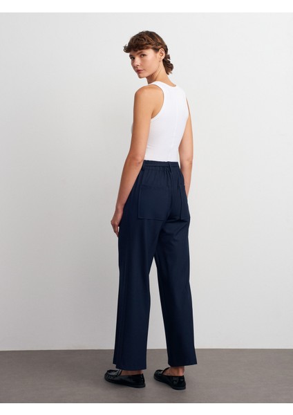 72180 Kemerli Geniş Paça Pantolon-Lacivert fiyatları