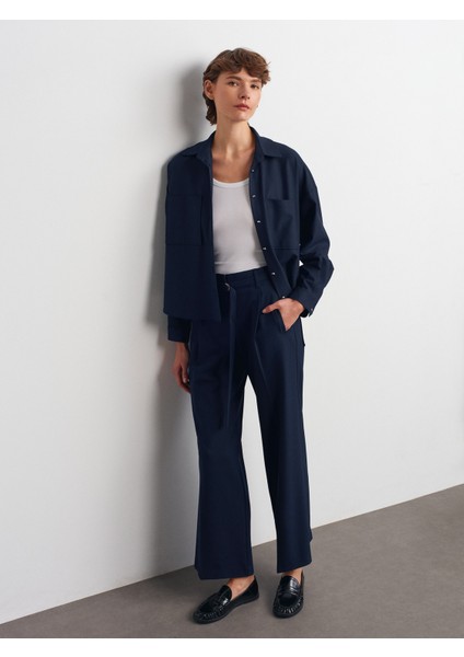 72180 Kemerli Geniş Paça Pantolon-Lacivert modelleri