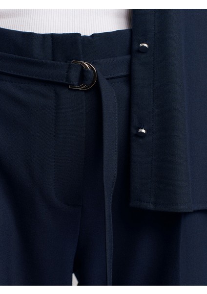 72180 Kemerli Geniş Paça Pantolon-Lacivert fırsatları