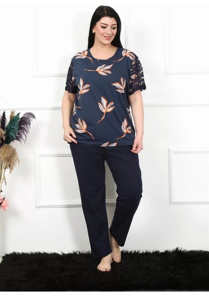 Moda Kadın 5xl-6xl-7xl-8xl Büyük Beden Kısa Kol Pijama Takım Lacivert modelleri