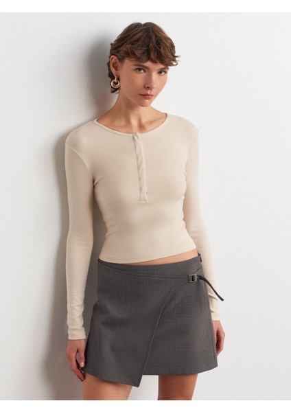 31442 Uzun Kollu Çıtçıt Düğmeli Top-Taş