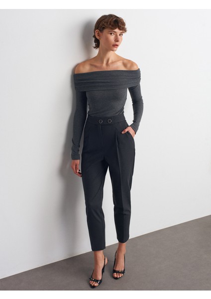 72174 Yüksek Bel Pilili Pantolon-Antrasit
