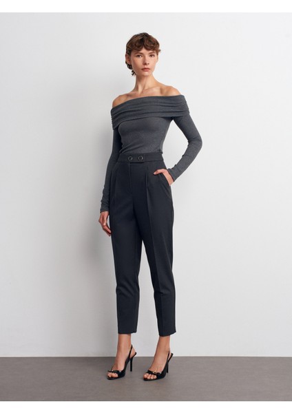 72174 Yüksek Bel Pilili Pantolon-Antrasit modelleri