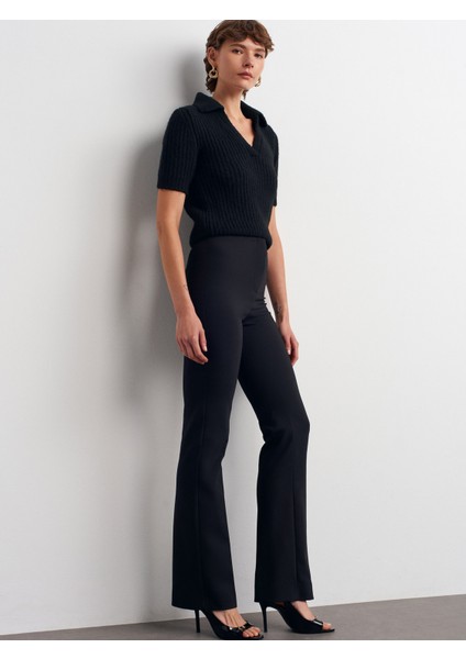 72184 Yüksek Bel Çan Paça Pantolon-Siyah