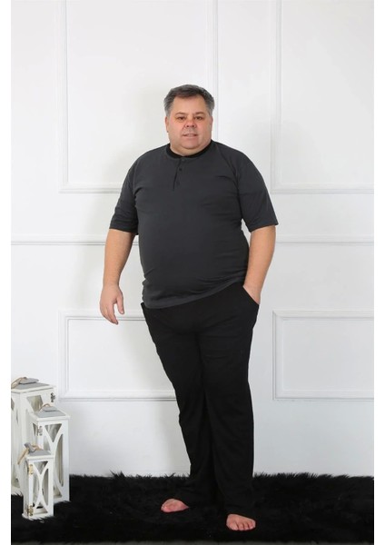 Moda Büyük Beden Erkek Antrasit Penye Pijama Takım