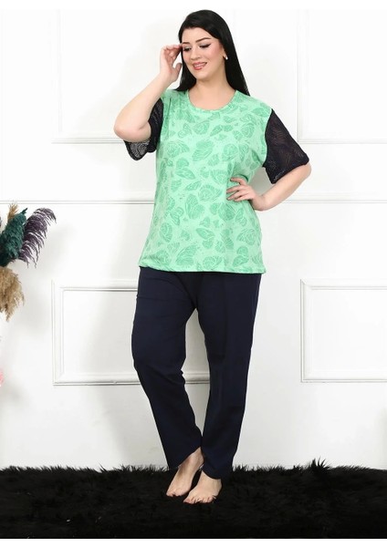 Moda Kadın 5xl-6xl-7xl-8xl Büyük Beden Kısa Kol Pijama Takım Yeşil