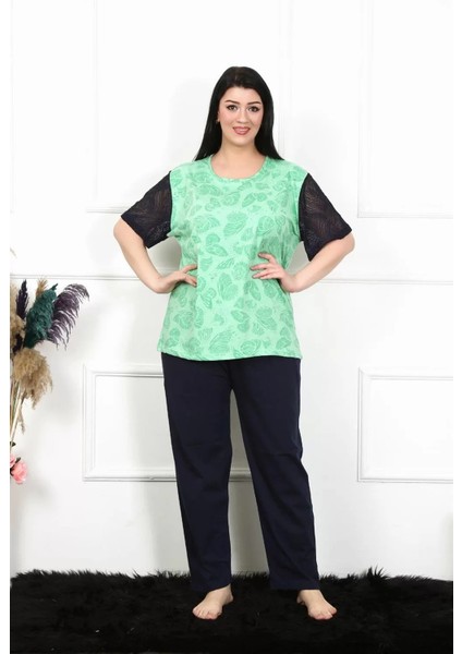 Moda Kadın 5xl-6xl-7xl-8xl Büyük Beden Kısa Kol Pijama Takım Yeşil modelleri