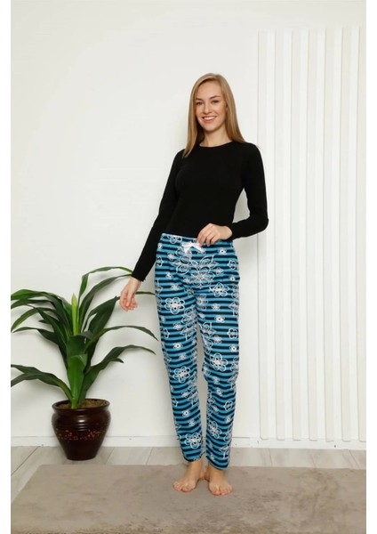 Moda Kadın Pamuklu Alt Pijama Mavi