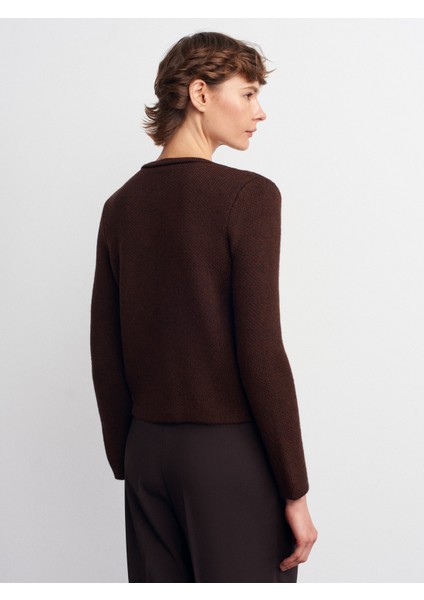 60983 Incili Fiyonk Aksesuarlı Triko Hırka-Kahve fiyatları