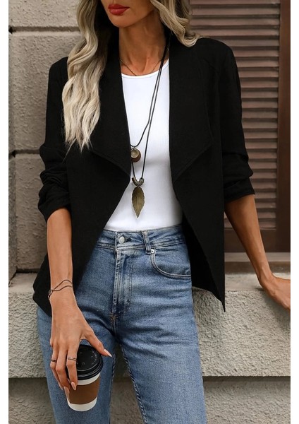 Kadın Uzun Kollu Önü Açık Yakalı Süet Ceket