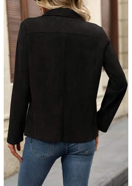 Kadın Uzun Kollu Önü Açık Yakalı Süet Ceket modelleri