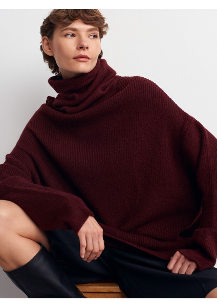 2268 Balıkçı Yaka Geniş Kazak-Koyu Bordo