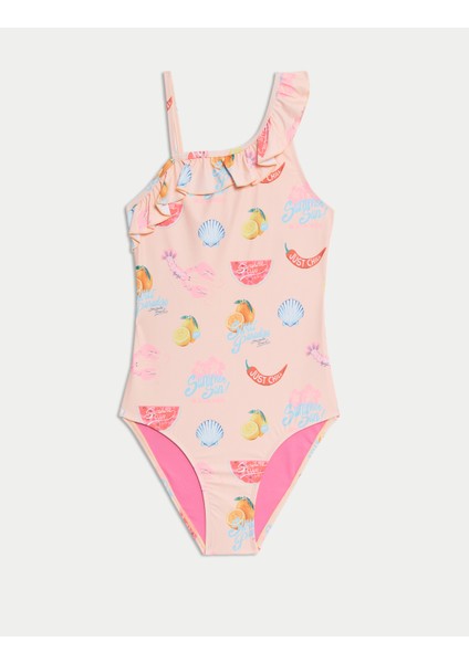 Meyve Desenli Fırfırlı Kız Çocuk Mayosu (6-16 Yaş) fırsatları