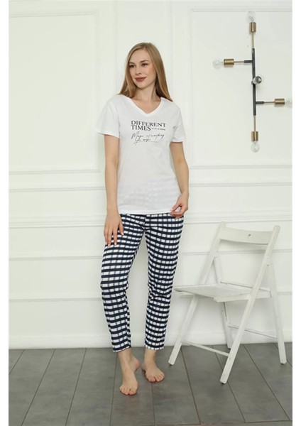 Moda Kadın Penye Pijama Takım Beyaz
